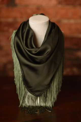 Solid Fringe Scarf - Olive Green