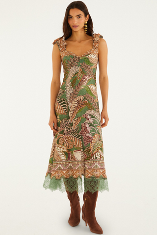 Dotted Foliage Green Maxi Dress