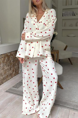 Heart Print Pajama Loungewear Set