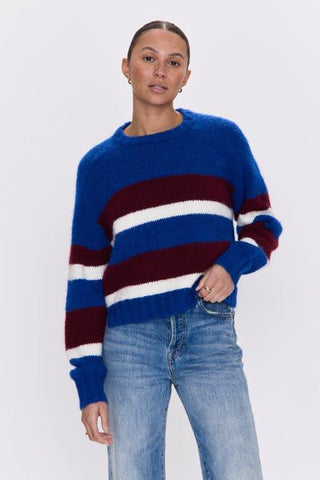 Adina Everyday Sweater in Azure Claret Stripe