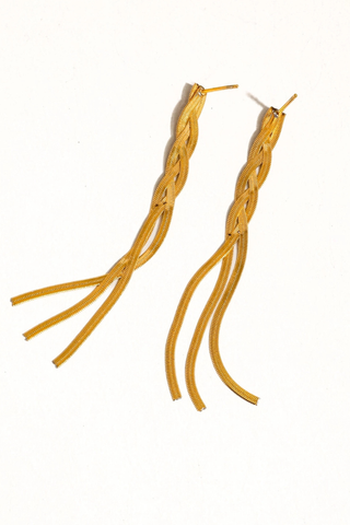 Zed 18k Gold Non-Tarnish Braided Tassel Earring - Yellow Gold