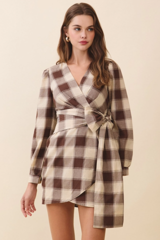 Plaid Wrap Mini Dress