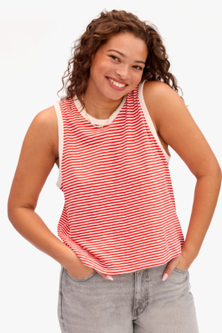 Camp Fit Tank in Cotton/Linen Mini Stripe