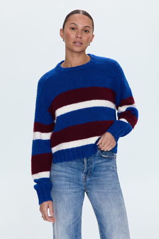 Adina Everyday Sweater in Azure Claret Stripe