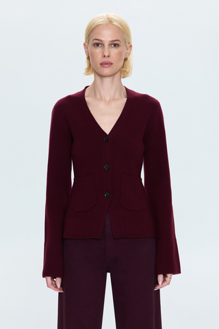 Aeron V-Neck Cardigan Sweater in Claret