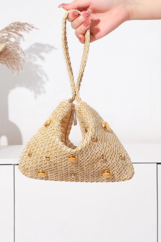 Rivet Bead Straw Clutch Bag