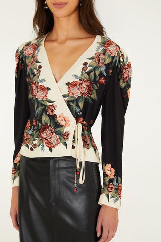 Winter Floral Cream Long Sleeve Blouse