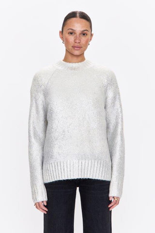 Ilana Mock Neck Raglan Sleeve Pullover Sweater in Silver Frost
