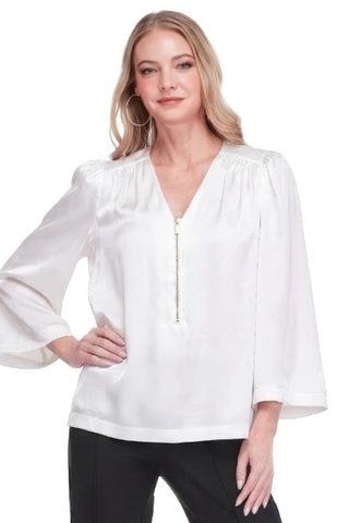 V-Neck Zipper Blouse