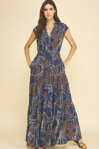 Abstract Print Tiered Maxi Dress