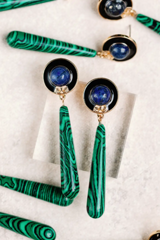 Lapis Malachite Drop Earrings