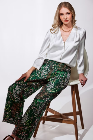 V-Neck Zipper Blouse