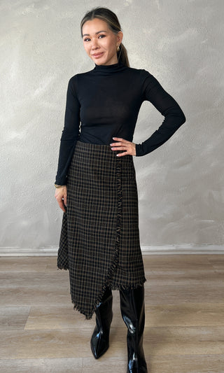 Brighton Asymmetric Plaid Fringe Skirt
