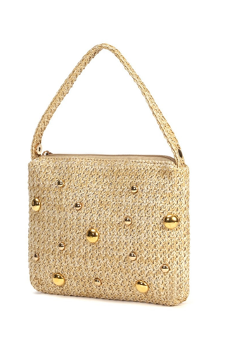 Rivet Bead Straw Clutch Bag