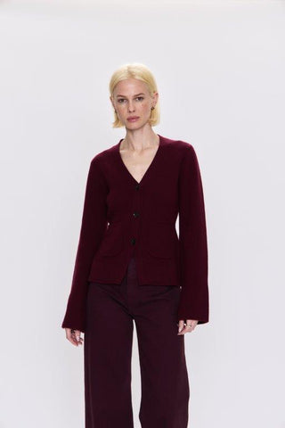 Aeron V-Neck Cardigan Sweater in Claret