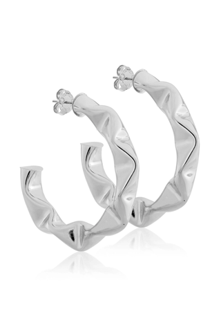 Large Wrinkled Hoops - Silver Plated