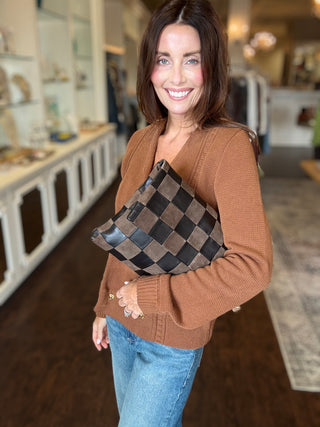 Carryall Clutch w/ Tabs in Nappa & Suede Oversized Checker