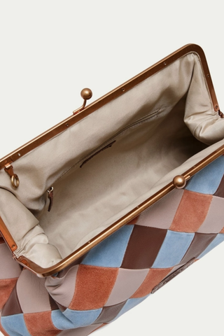 Grace Oversized Clutch W/ Strap - Espresso Patchwork