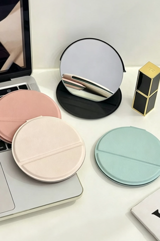 Minimalist Solid Color Round Fold Makeup Mirror  - Black