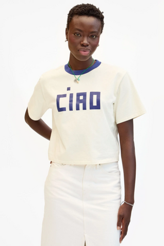 Le Caree Tee in Cream w/ Navy Block Ciao