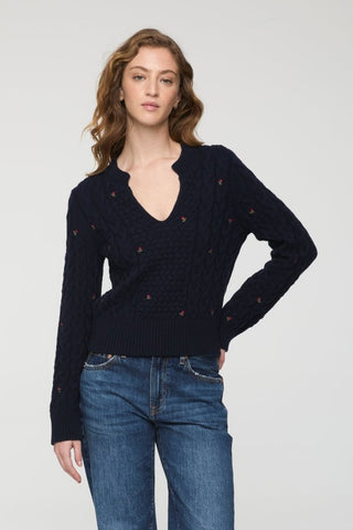 Shana Long Sleeve Cable Embroidered Sweater
