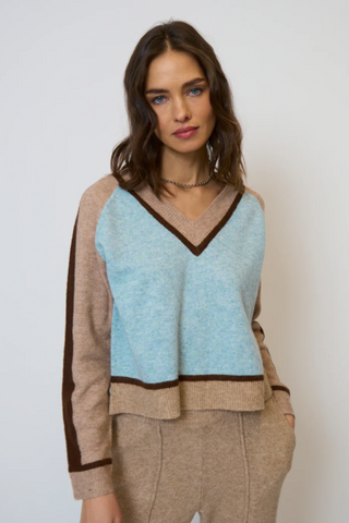 Ash Color Blocked V Neck