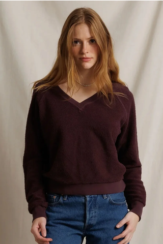 Zuri Reverse Fleece V Neck Sweatshirt