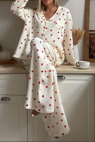 Heart Print Pajama Loungewear Set