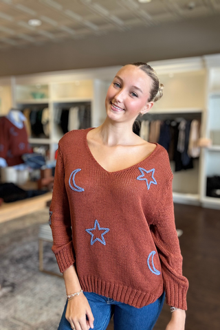 Stars And Moons V Neck