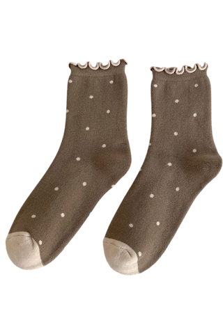 Cute Polka Dots Ruffle Crew Socks  - Grey - Grey Green