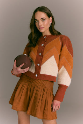 Fuzzy Chevron Cardigan in Terracotta