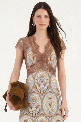 Blooming Garden Light Blue Short Sleeve Midi Dress