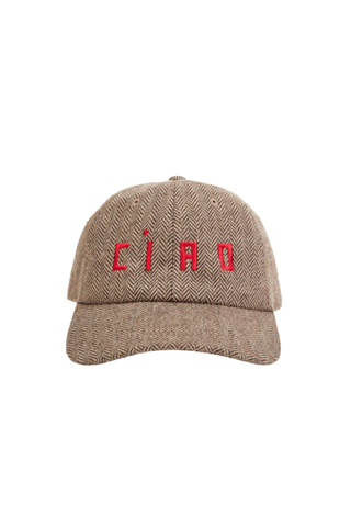 Wool Baseball Hat Embroidered Ciao in Taupe