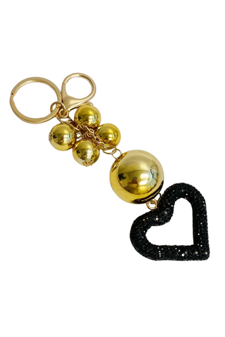 It Girl Glam Heart Bauble Key Chain- Black Diamonds