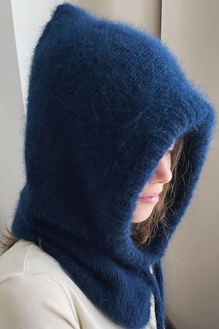 Solid Color Simple Sweet Plushed Hat Scarf - Dark Blue