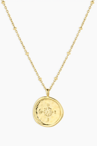 Gold Compass Coin Necklace