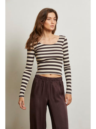 Anya Lux Rib Long Sleeve in Mocha Stripe