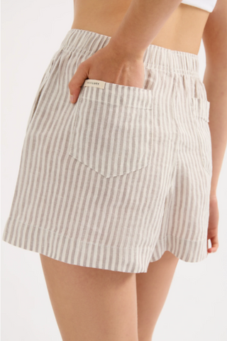 Lounge Stripe Linen Short- Silver Stripe