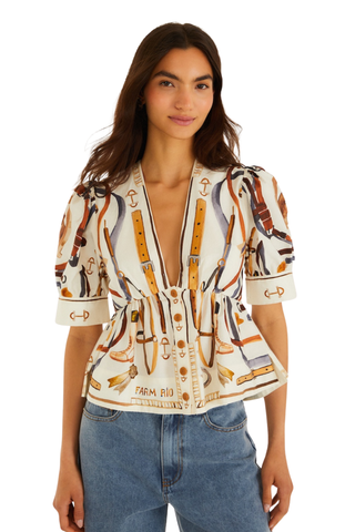 Equestrian Scarf Short Sleeve Blouse